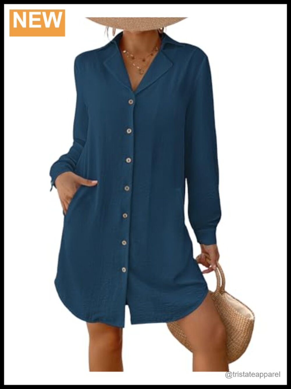 Long Sleeve Swimsuit Coverup Blouse Button Down Shirt Dress for Women Beach